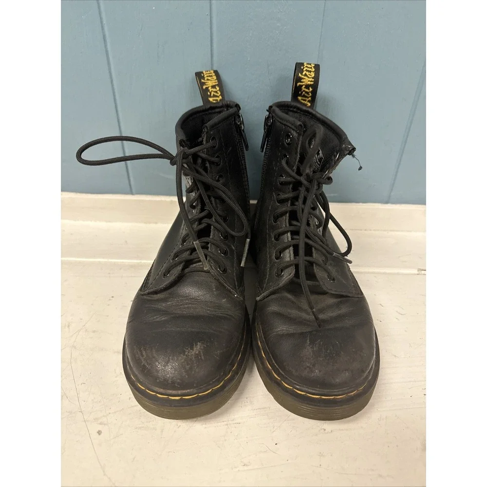 Dr. Martens 1460 J Black Leather Lace Up Zip Ankle Boots Kid's Size US 1‎ UK Q3